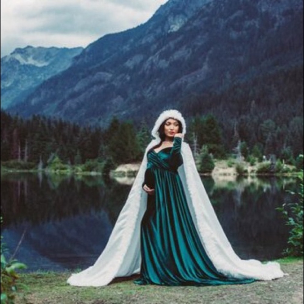 White Cape with fur trim